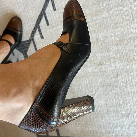 DAVIDS Vintage Black and Brown Mary Jane Heeled Shoes Size 39 Excellent - Picture 15 of 15